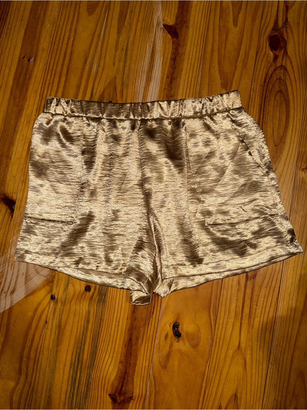 SHEIN Gold High-Waist Satin-Look Shorts